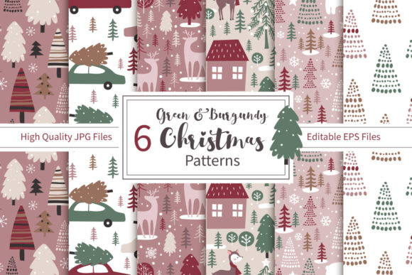 Burgundy Christmas Seamless Patterns for Holiday Design