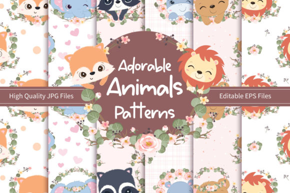 Cute Animals and Flowers Patterns Set