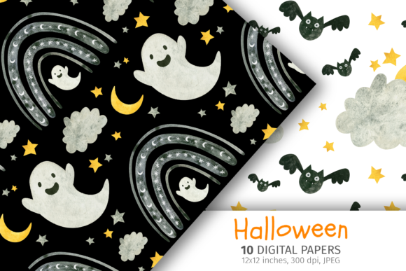 Cute Halloween Digital Paper, Patterns