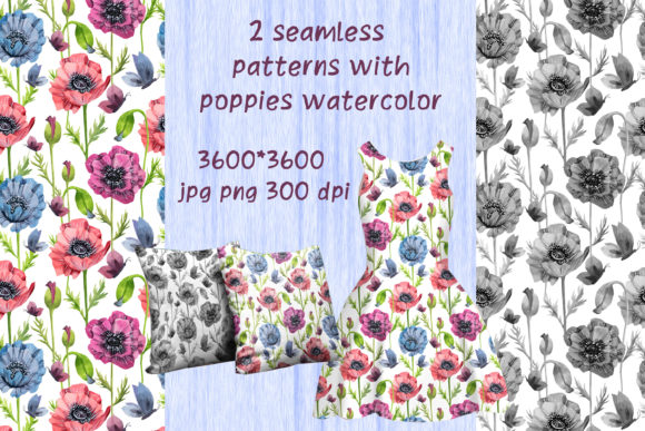 Explore 2 Patterns With Poppies Watercolor