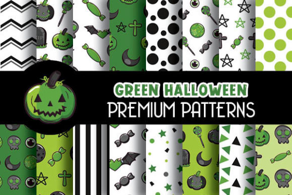 Green Halloween Digital Papers Patterns