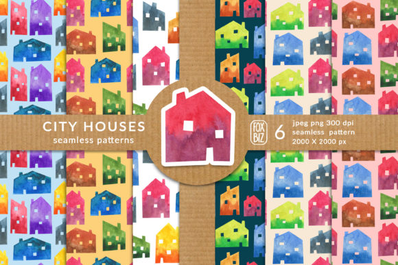 Watercolor Houses Seamless Patterns Bring Organic Charm
